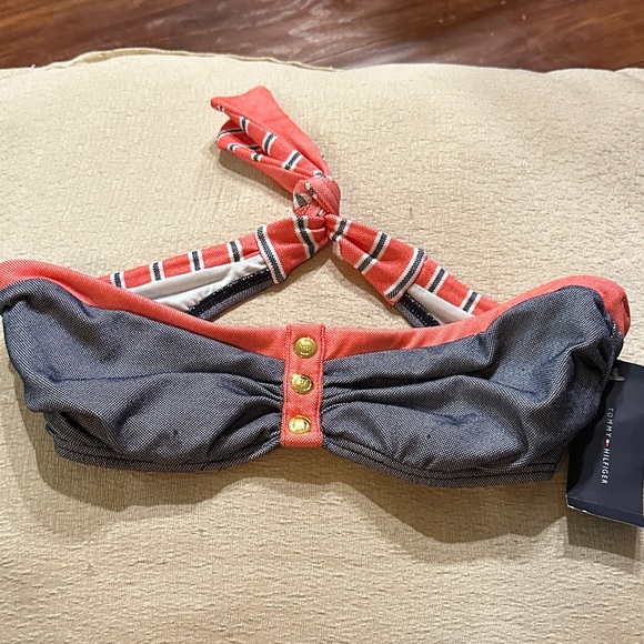 Tommy Hilfiger Core Navy Bandeau Underwire bikini swim suit top strapless S NWT - Picture 1 of 4